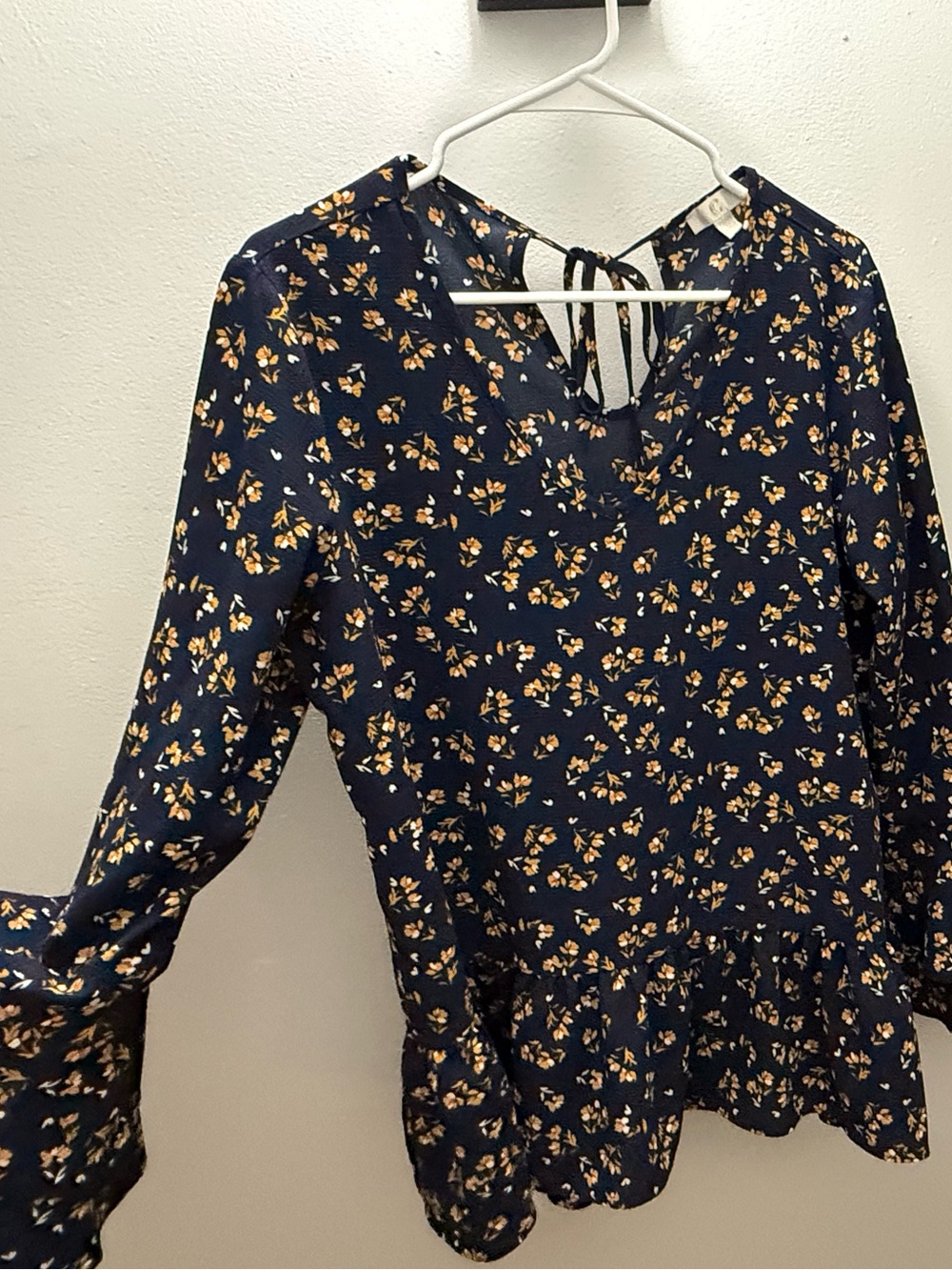 a new day Navy Floral Blouse with Mustard Accents
